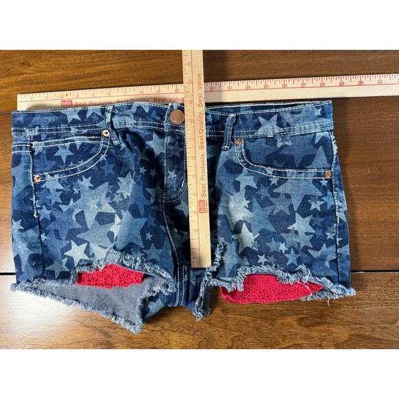 Patriotic Short Shorts Denim W Stars And Red Trim Size 15 Junior - Picture 2 of 6